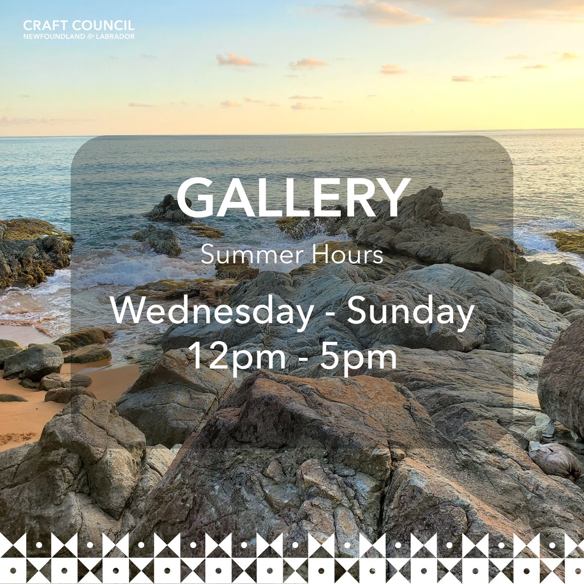 CraftCouncilNL's tweet image. Craft Council of NL Summer Hours:

Gallery:
Wednesday - Sunday
12pm - 5pm

Shop &amp;amp; Pantry:
Monday - Saturday
10am - 5pm
Sunday
12pm - 5pm

2h