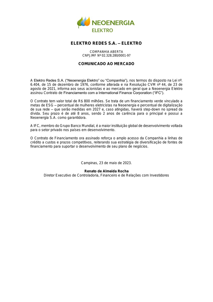 CalixtoCapital's tweet photo. #EKTR | ELEKTRO | Comunicado ao Mercado https://t.co/DGGo0XC5ao