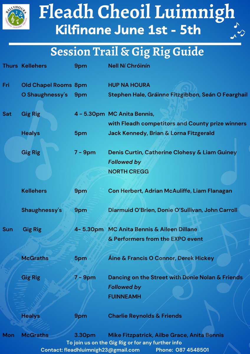 Check out our line up for Fleadh Cheoil Luimnigh