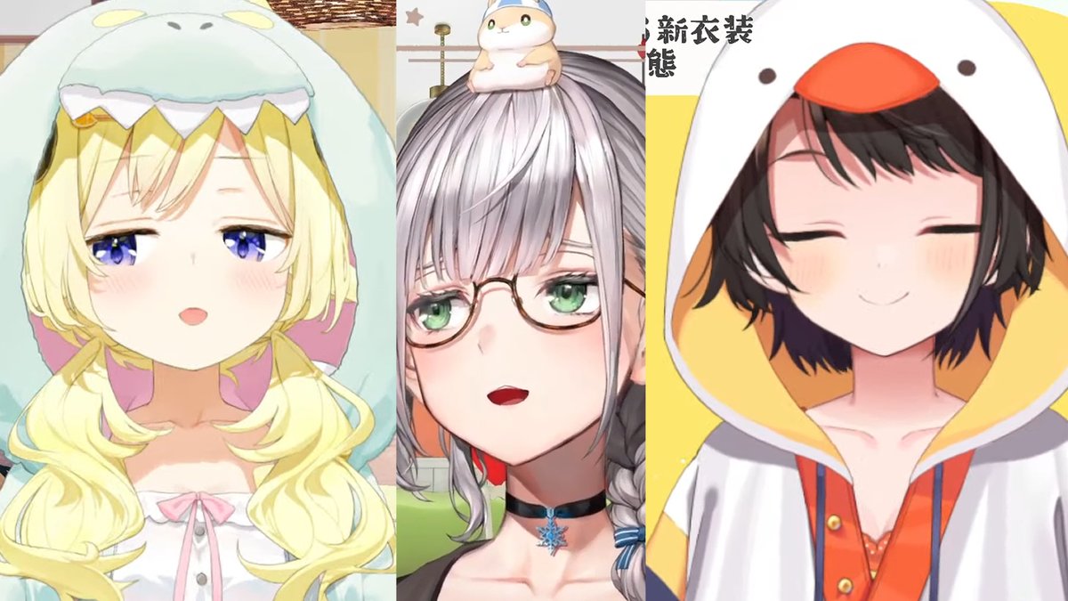 oozora subaru ,shirogane noel multiple girls blonde hair glasses smile closed eyes grey hair black hair  illustration images