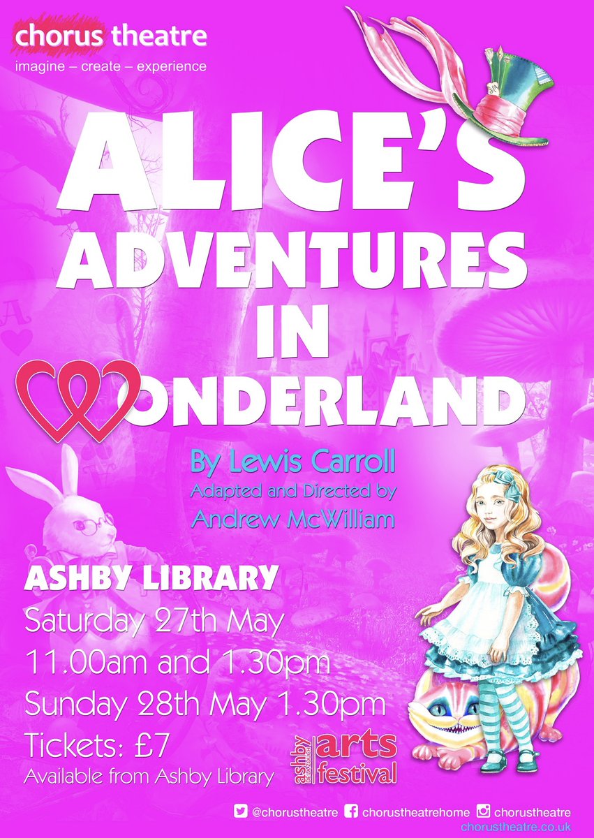 CHORUSTHEATRE's tweet photo. Four days until #tea is served at #Ashby Library!
Alice and company will be visiting this weekend!

#wonderland #tea #theatre 
@AshbyArtsFest https://t.co/hsH2iBthFo