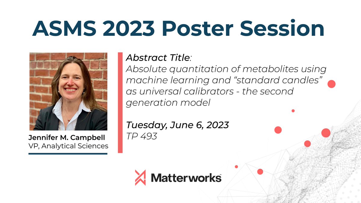 matterworks_bio's tweet image. At #ASMS2022 we presented our first scientific poster that introduced how Matterworks is leveraging machine learning to develop standardized solutions for quantitative #metabolomics.

This year, Jennifer Campbell returns with the latest capabilities of the Pyxis model.

#ASMS2023