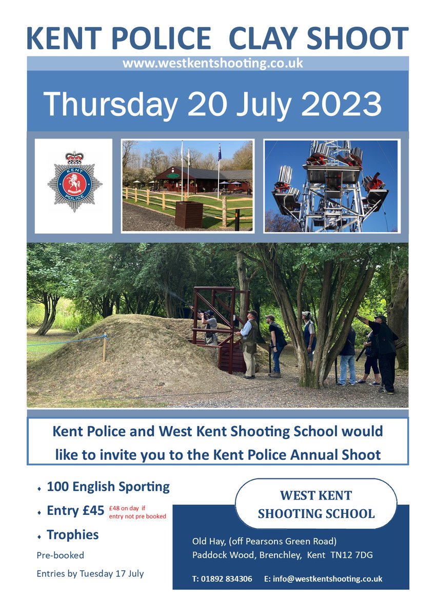 WestKentSS's tweet photo. You can now book your team or individual entry for the Kent Police shoot on Thursday 20th July. https://t.co/VsfCtra2JR