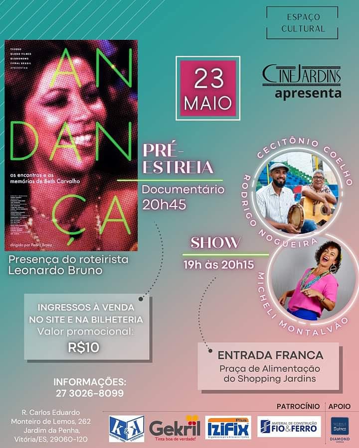 cecitonio's tweet photo. Hoje tem @bethcarvalhooficial 
Samba com @michelimontalvao, @rodrigonogueiragomes, @cecitonio, @rafaluizrm e @laralmc, às 19h no @shoppingjardinsjp. 
Em seguida, a pré-estréia de "ANDANÇA" com a presença do roteirista @leonardobruno_oficial às 20:45 no @cinejardinsoficial. https://t.co/UgzEDqGz63