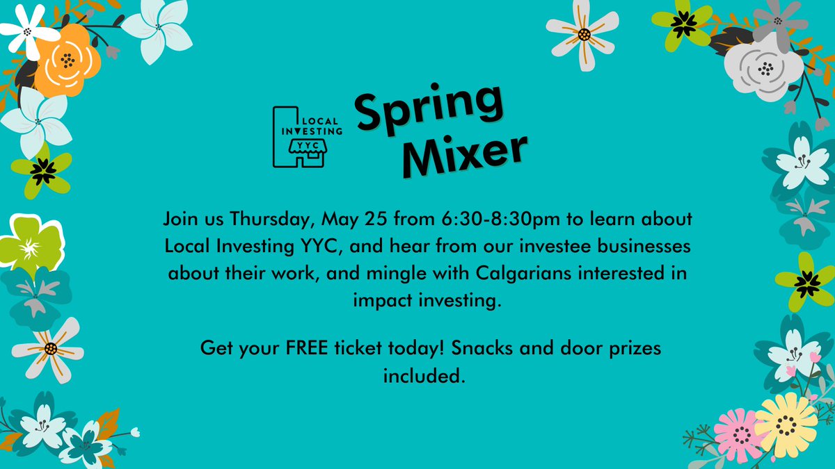 Looking to meet members of the #impactinvesting community? Curious about Local Investing YYC? Interested in what #localbusinesses are doing to help achieve the #SustainableDevelopment Goals?  Then come on out to our Spring Mixer! Free ticket(s) at bit.ly/3MR1Kdy