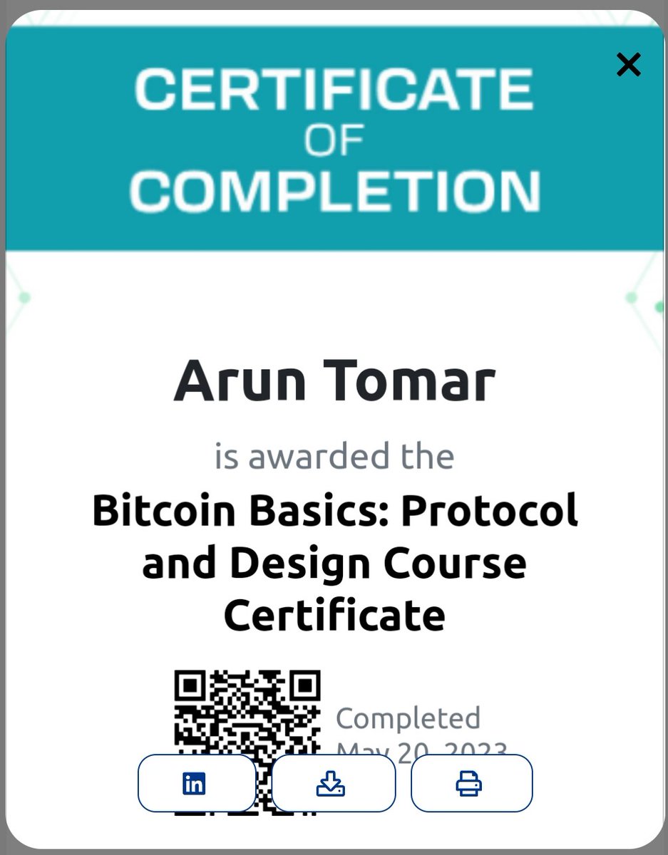 tomarrarun's tweet image. Happy to share that I have completed the Bitcoin Basics course which gave me the knowledge of basic fundamentals of the bitcoin transactions, wallet, its design and many more. 
#bitcoincourse 
#Web3