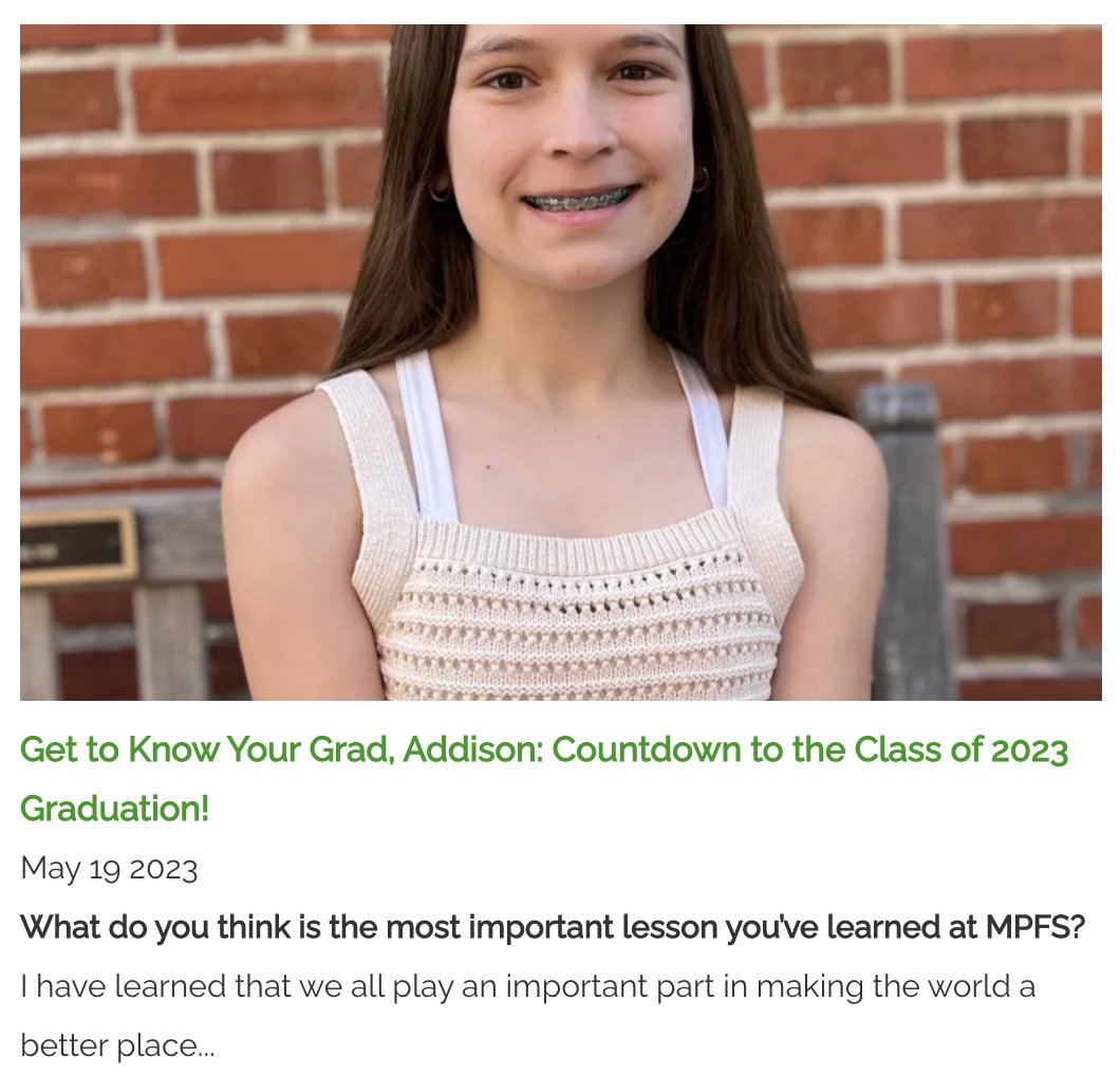 mpfs's tweet image. Today we're featuring a an interview with soon-to-be grad Addison! Catch up on all our posts at mpfs.org/news #mpfsquakered #thisisquakered #classof2023