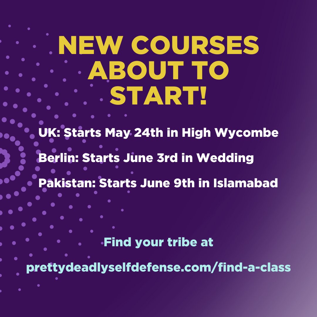 NEW COURSES ABOUT TO START!

👉UK: Starts May 24 in High Wycombe
👉Berlin: Starts June 3 in Wedding
👉Pakistan: Starts June 9 in Islamabad

Find your tribe at prettydeadlyselfdefense.com/find-a-class or book directly through our Linktr.ee (link in bio)