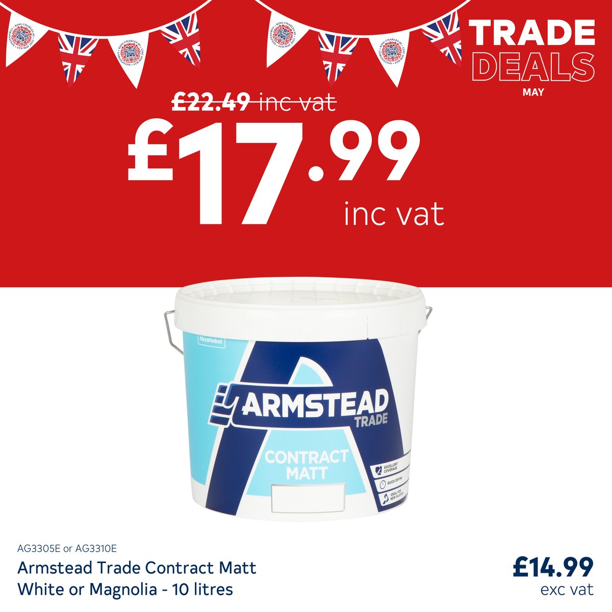 Brewerspaints's tweet photo. Armstead Trade Contract Matt is
✅Quick drying 
✅Ideal for new plaster
✅Now only £17.99 

Grab your 10L tub of Armstead Trade Contract Matt from Brewers today!
https://t.co/Lxz9fCmWXK

#TradeDeals #Armstead #ContractMatt #Savings https://t.co/I3XDcQqXI9