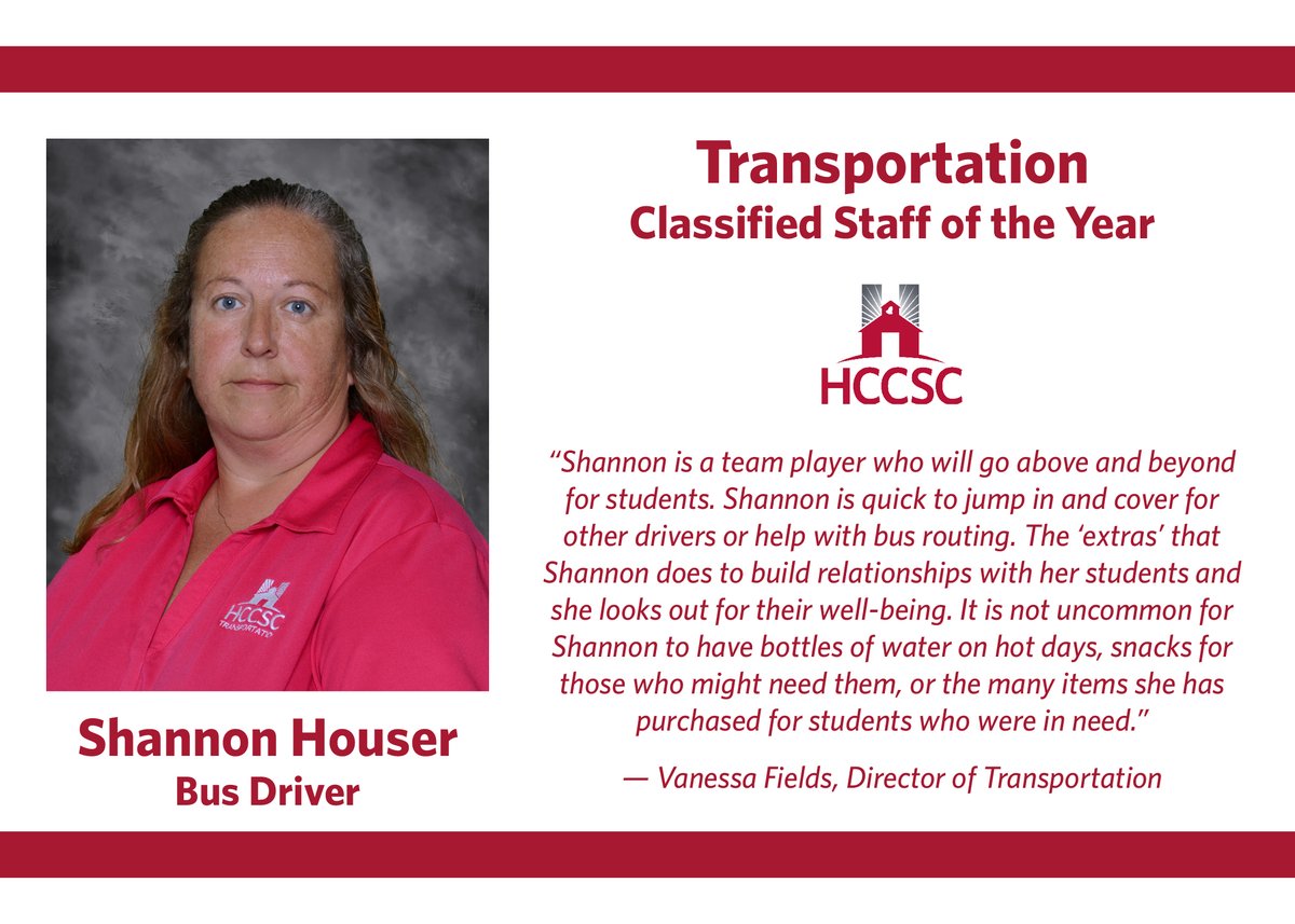 hccsofficial's tweet photo. We continue in honoring our district's Classified Staff of the Year today by congratulating Technology's Classified Staff of the Year, John Humphrey, and Transportation's Classified Staff of the Year, Debbie Goodyear, Shannon Houser, and Don Okuly! https://t.co/tIdyE24WVG