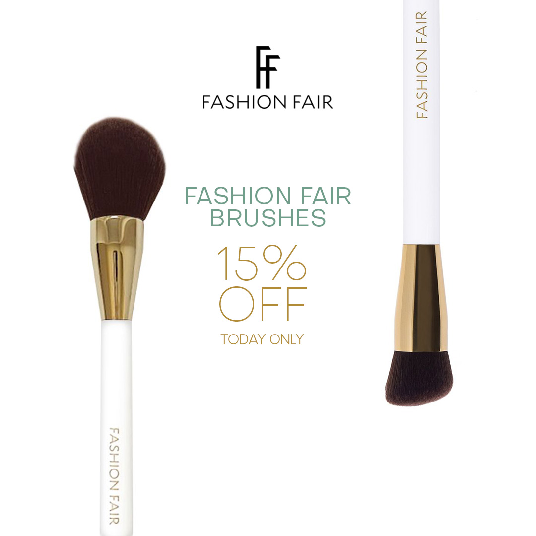 Today only! 15% off FF Brushes, exclusively at fashionfair.com.

#FashionFairCometics #allnaturalmakeup #veganbeauty