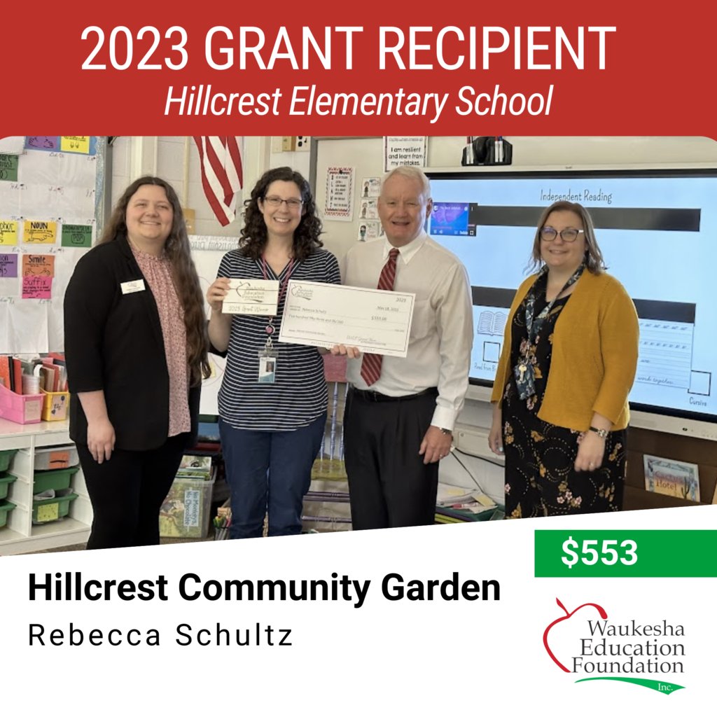 Congrats to both Jonathon Hart ('Stepping into Fitness') & Rebecca Schultz ('Hillcrest Community Garden') for being selected as 2023 WEF Grant Recipients at Hillcrest Elementary School #WEFGrantsWork