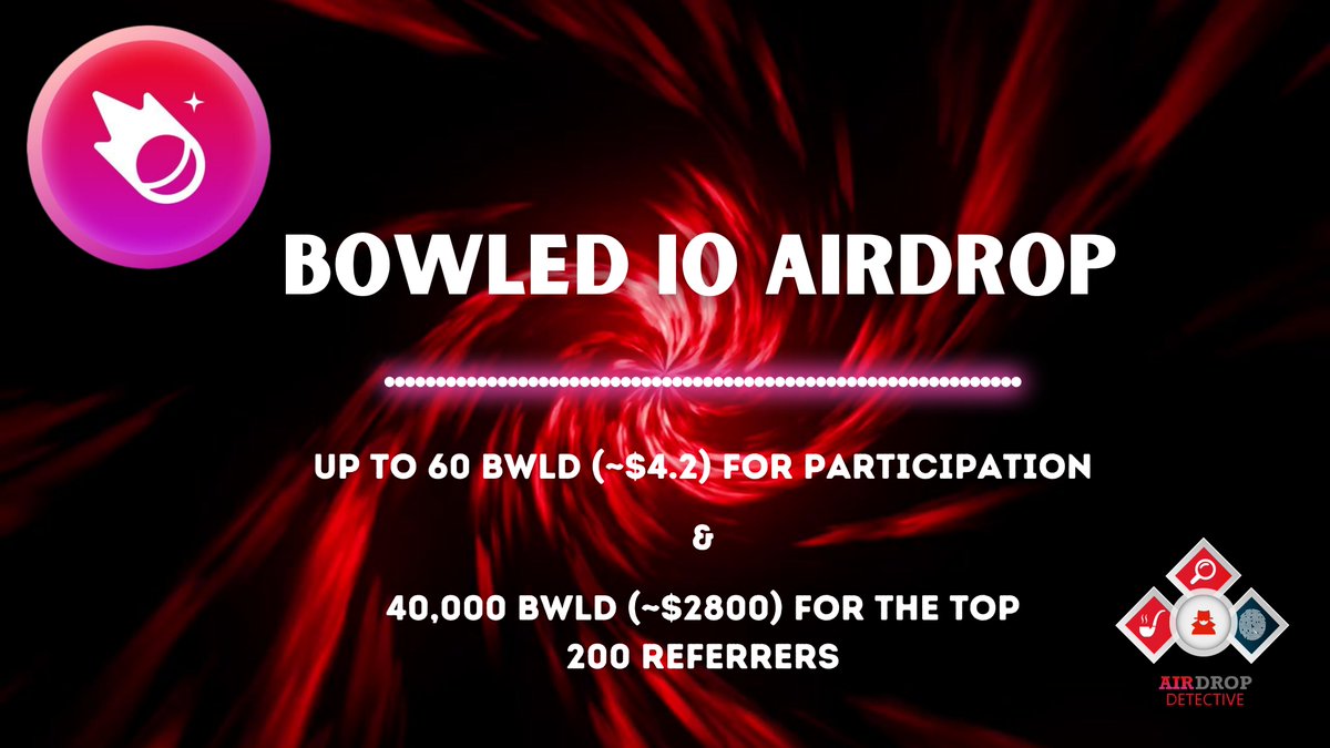 🔍 Bowled io #Airdrop

🏆Total Airdrop Pool: 100,000 BWLD [~$7,000]

🔴 Start the airdrop bot: t.me/BowledioAirdro…

🔘  Do the tasks on the bot &amp; submit your data.

🔘  Details: youtu.be/l6ryzPg7ObQ

#Airdrops #Bitcoin #Bowledio #AirdropDet