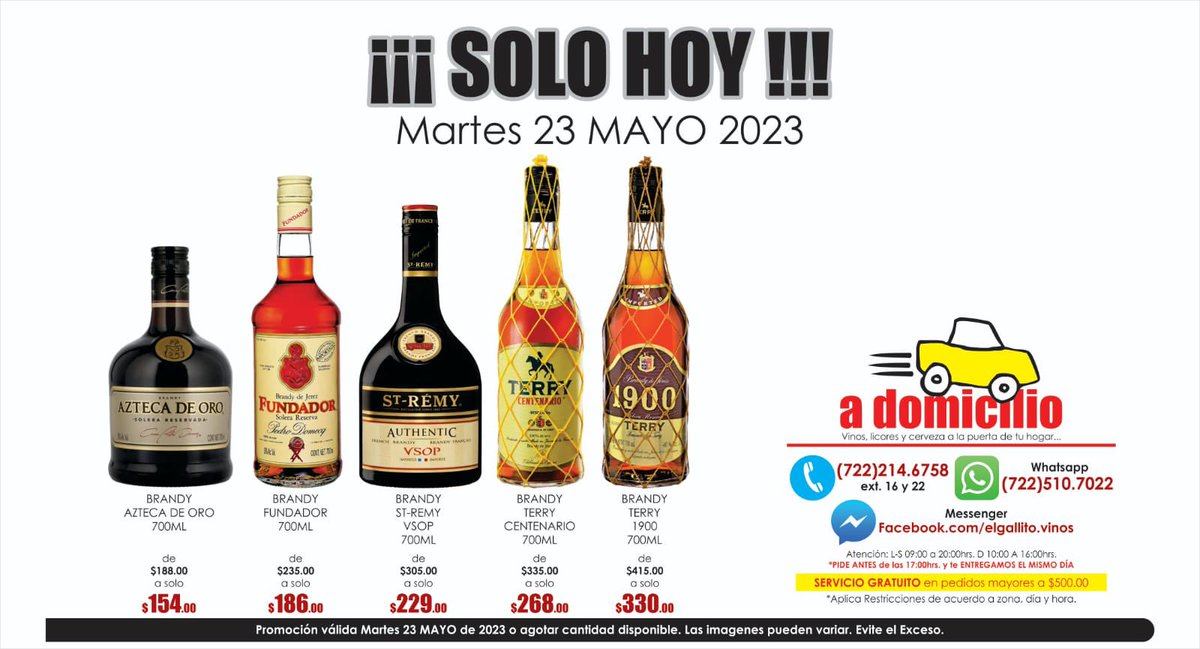 vinoselgallito's tweet photo. AMIGALLITOS…
#solohoy #martes #servicioadomicilio #amigallitos #promociones #brandy #aztecadeoro #fundador #stremy #terry #terry1900 https://t.co/pdEKcawC7I