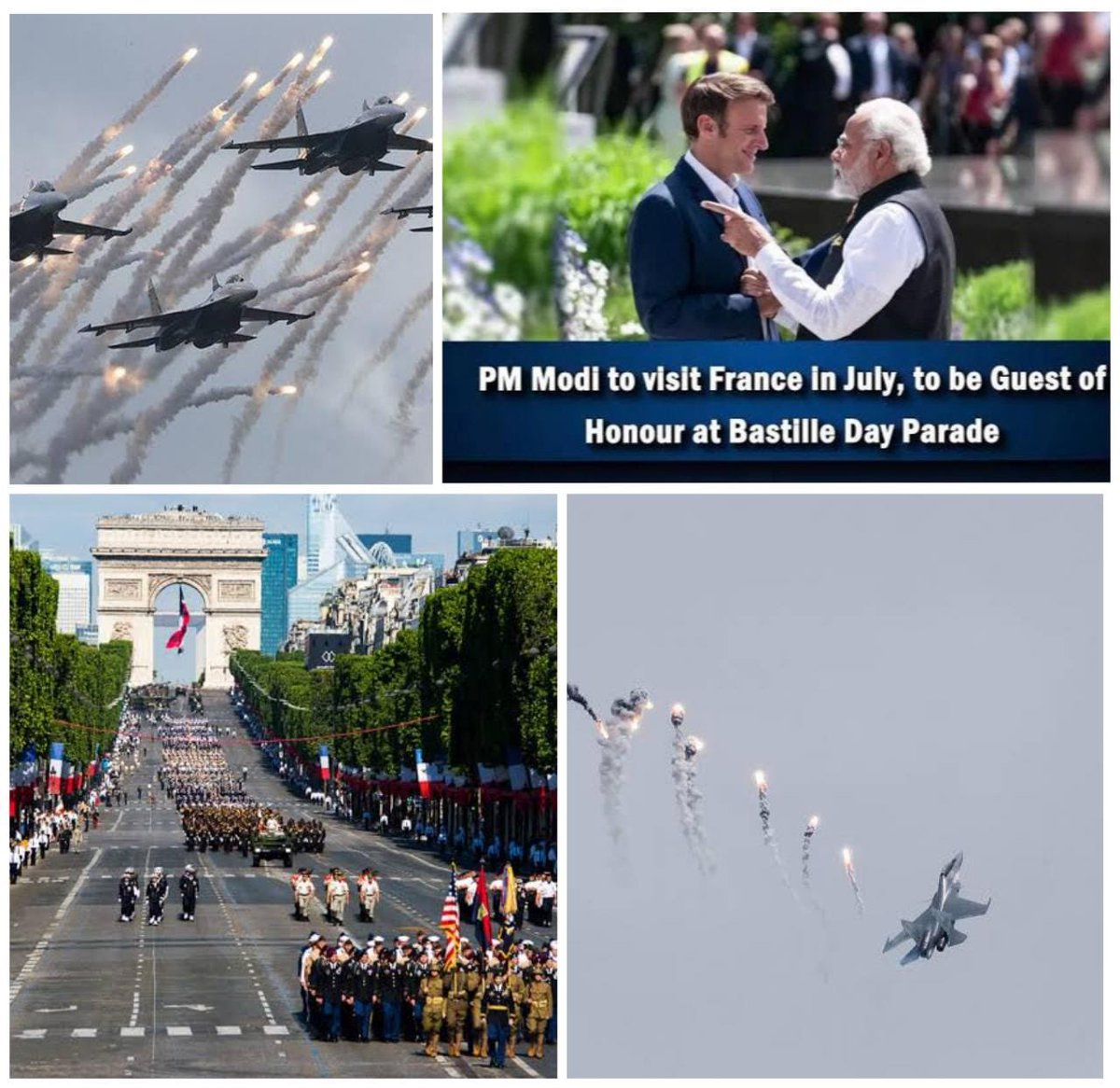 #BIG: For the 1st time, Indian fighter jets will soar over #Paris for the #BastilleDay Parade.

#PMModi will the chief guest for this Year.

Bastille Day is the #FrenchNationalDay, celebrated on 14th July.

@narendramodi @IAF_MCC 

#JayatuBharatam🇮🇳🚩