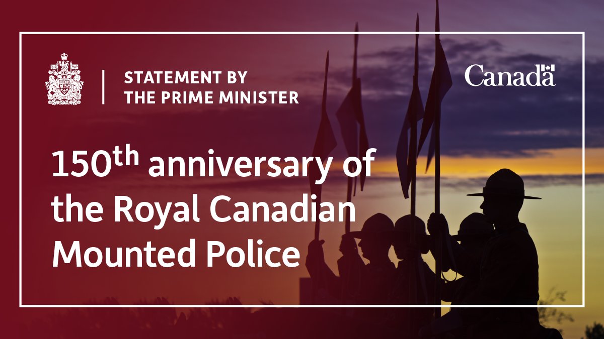 For a century and a half, the Royal Canadian Mounted Police has served and protected Canadians. As we mark their 150th anniversary, we thank all RCMP employees, past and present, for their dedication. Read Prime Minister Trudeau’s statement:   
ow.ly/3w9r50OuirW #RCMP150