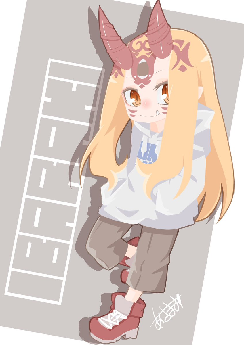 茨木童子(Fate) 「ご便乗丸(●'ω`●)鬼っ娘、角っ娘好き集まってー☆ミ  #1日でフォロワー何人」|あさぎりまお＠お仕事募集中☆ミのイラスト