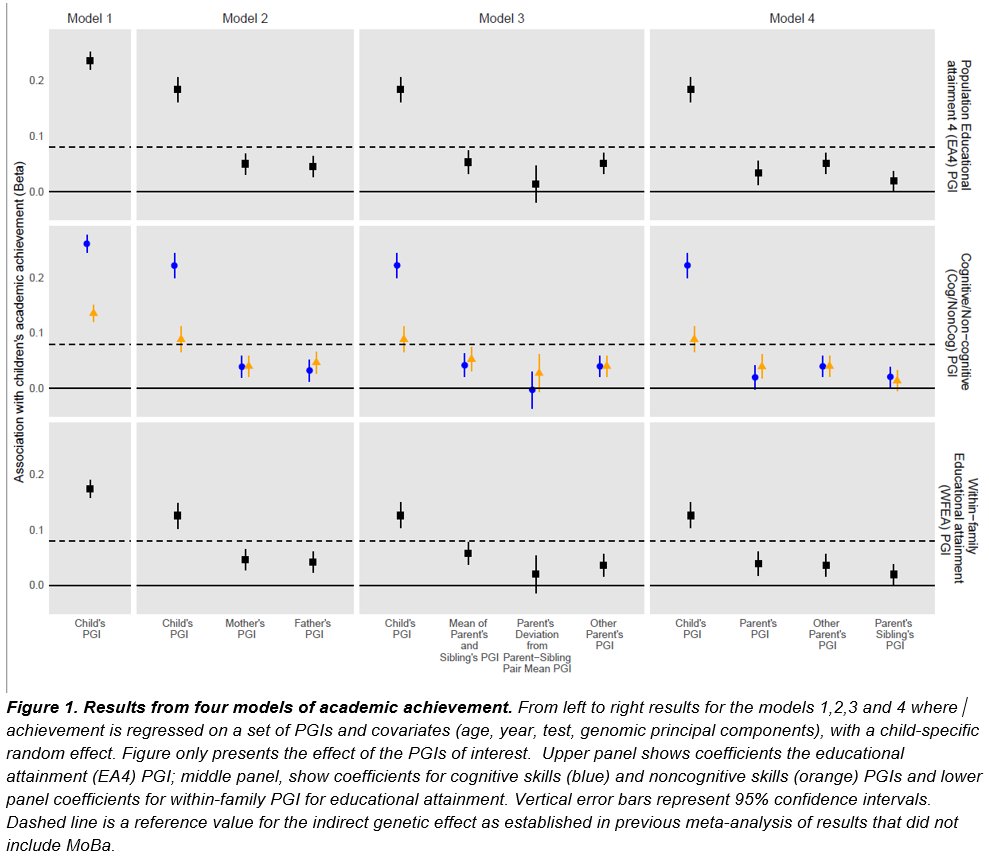 🚨Check out our pre-print 
'Neither nature nor nurture: Using extended pedigree data to understand indirect genetic effects on offspring educational outcomes' 👇🧵
Cool work led by @michelnivard & Torkild Lyngstad