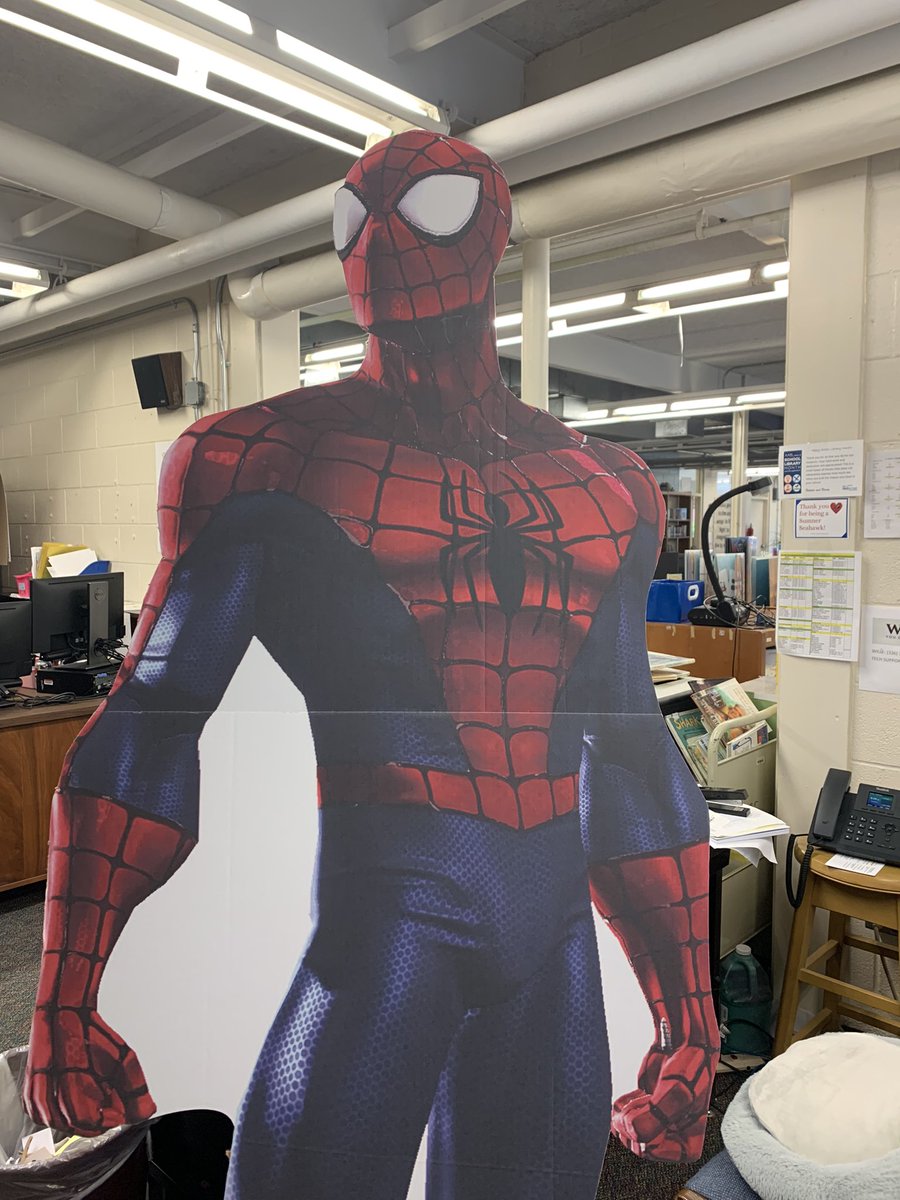 Is SpiderMan in your office right now? Best job ever. #elementarylibrarian #schoollibrarian