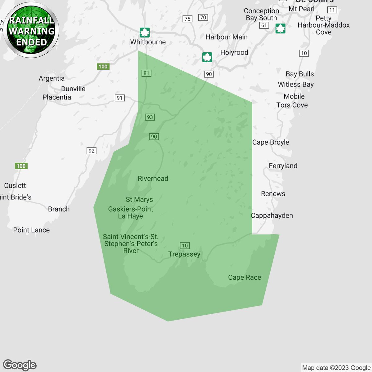 IWeatherNL's tweet photo. #nlstorm 10:45a RAINFALL WARNING ENDED by Environment Canada

Avalon Peninsula Southeast

https://t.co/X4jYGhraxc https://t.co/m9E3XN2k9z