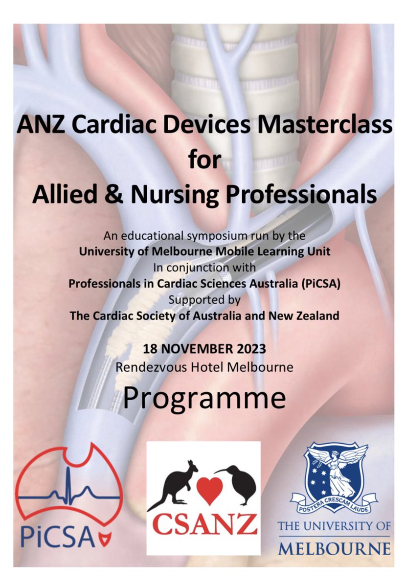 MelbourneEPdoc's tweet photo. Physiologist, nurse or allied professional in ANZ Australia 🇦🇺 / 🇳🇿  involved in Cardiac devices?

Join us for the course of the year! 

https://t.co/Lx19tsoe58

@thecsanz @CSANZ_AHSTC @PiCardiacSA 
Thanks to early sponsors @AbbottNews &amp; @MicroPort_CRM (more to come I hope) https://t.co/P44fl6Y0SA