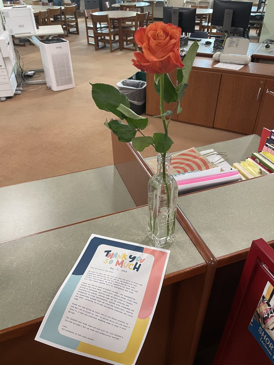 A thank-you rose from students today. 🧡