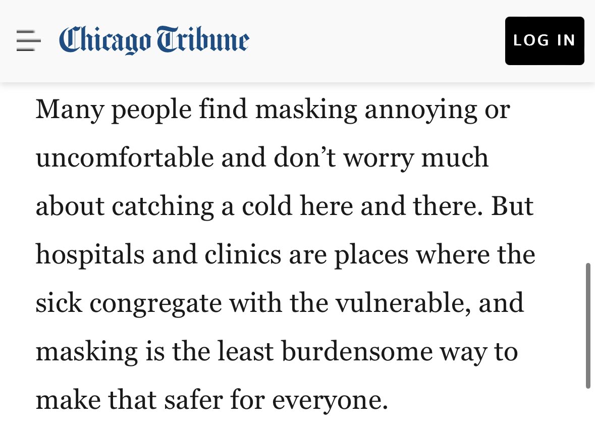 the argument for masking in hospitals is… not complicated 

they’re big buildings with patients, and their health is important

by <a href="/emilymicheleL/">Emily Landon</a> <a href="/chicagotribune/">Chicago Tribune</a> 

chicagotribune.com/opinion/commen…