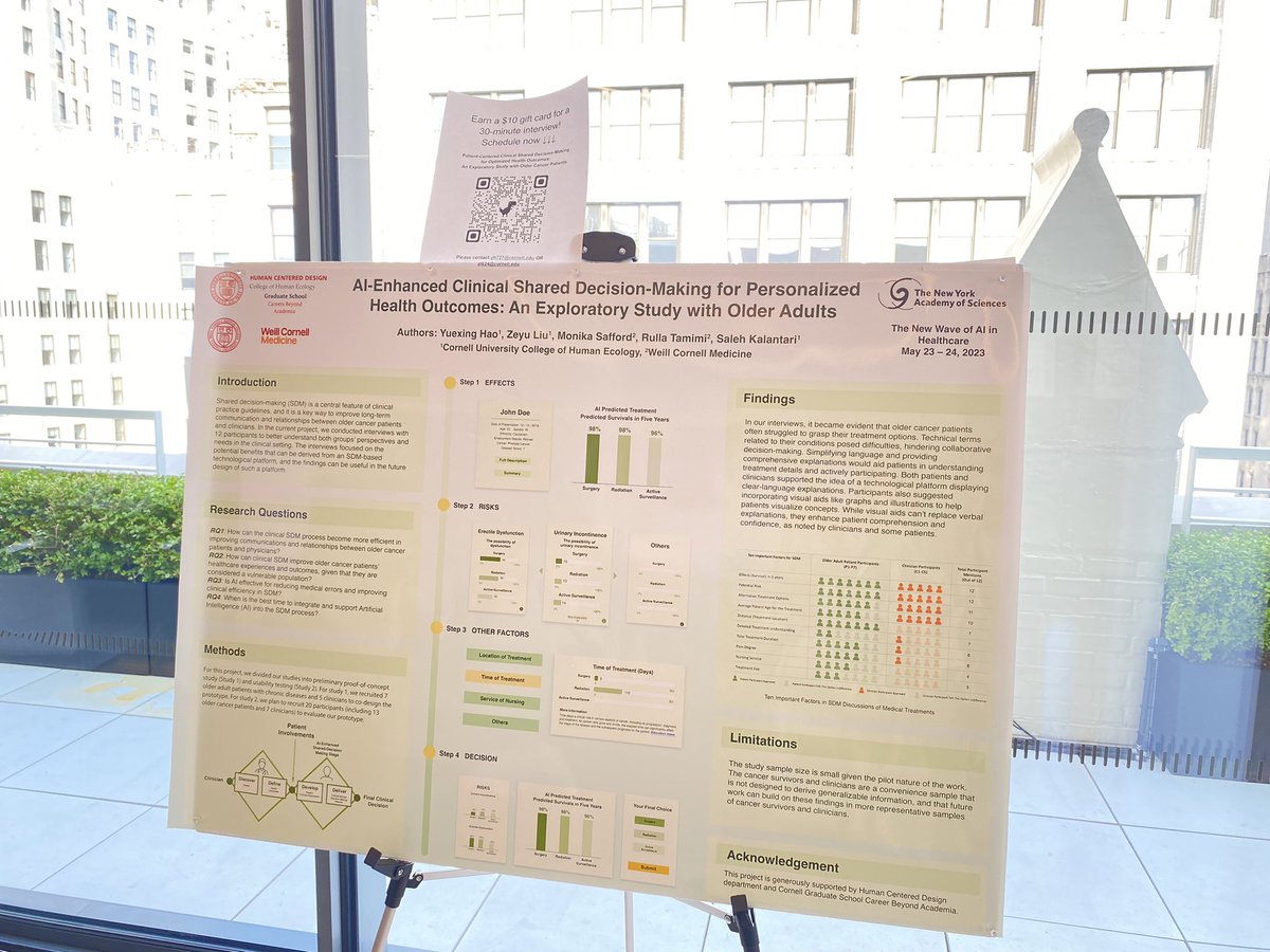I am excited to present the poster on Patient Centered Clinical Shared Decision-Making at #NewWaveAIHealth in NYC from May 23-24!  #NYAS #AIHealth23