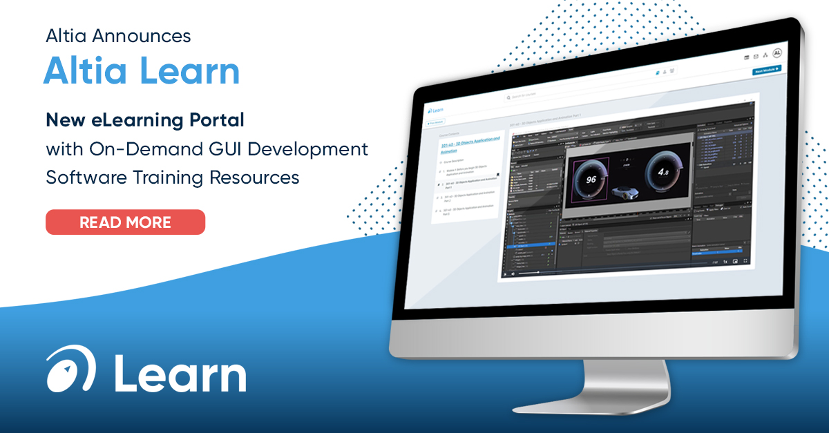 AltiaHMI's tweet image. Altia has just launched #AltiaLearn, our powerful learning management system for designing and deploying top-notch GUIs quickly. Find out more in our press release:
altia.com/2023/05/23/alt…
#EmbeddedSystems #GUIdevelopment #SoftwareTraining #PoweredByAltia
