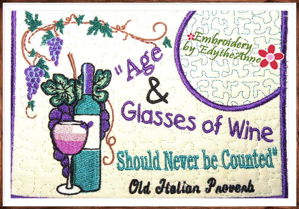 NATIONAL WINE DAY IS THURSDAY! Celebrate with this whimsical In The Hoop Drink or Mug Mat!

bit.ly/432BylT

#EmbroiderybyEdytheAnne  #InTheHoopMachineEmbroidery    #MugMat #MugRug #NationalWineDay