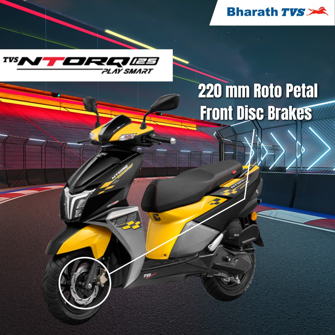 Play smart with TVS Ntorq 125 - the ultimate scooter that offers a perfect combination of style and performance with its 220 mm Roto Petal Front Disc Brakes.

Upgrade to the smarter way of riding with TVS Ntorq 125. 
#TVSNtorq125 #PlaySmart #StyleAndPerformance