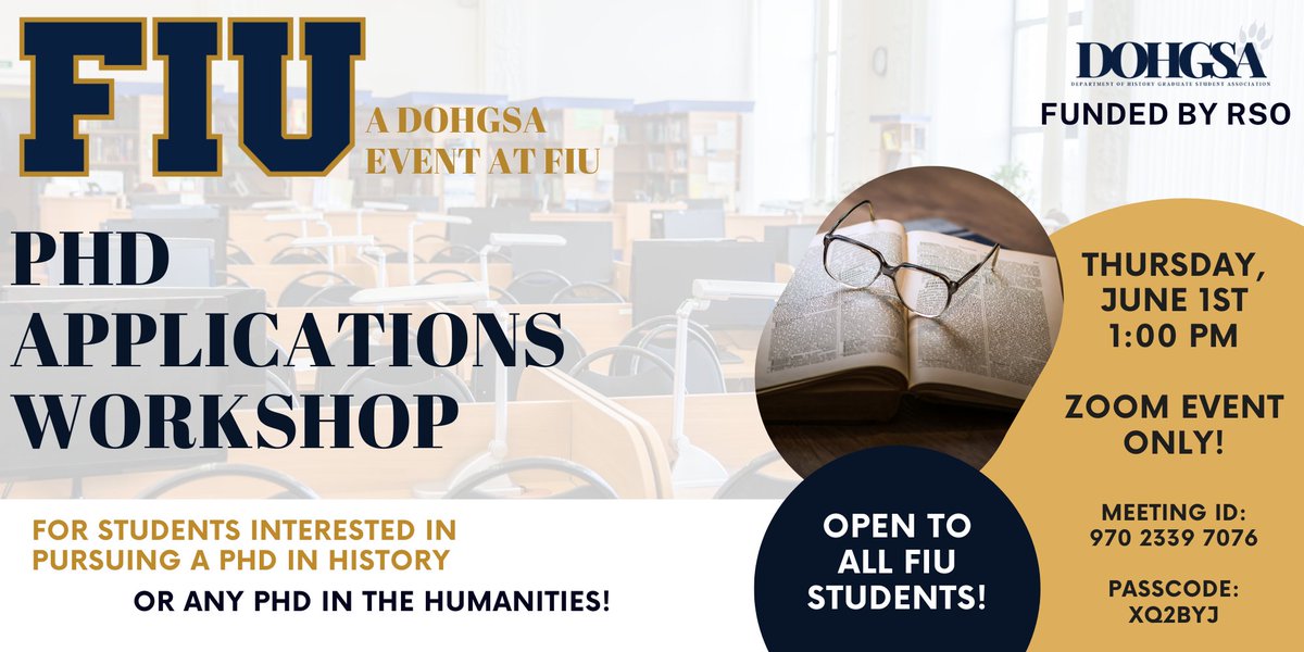 Please join DOHGSA for our Ph.D. Applications Workshop on Thursday, June 1 at 1:00 pm on Zoom!