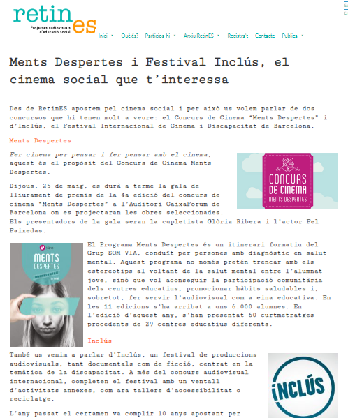 ceesc_cat's tweet photo. Des de #RetinES apostem pel cinema social i et parlem de dos convocatòries que hi tenen molt a veure: 

📽️Concurs de Cinema Ments Despertes del
@grupsomvia 
📽️Festival Inclús Barcelona @inclusfestival 

👉https://t.co/mR72beLA5B https://t.co/2onR6fogTq