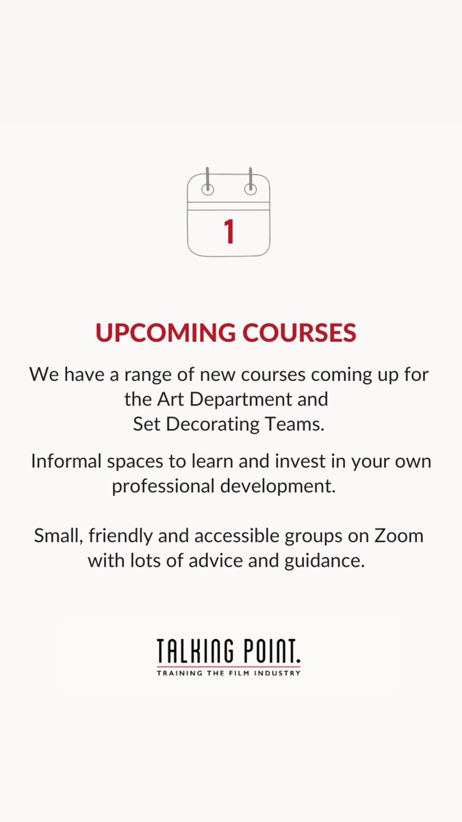 If your looking to get into the Art Dept or Set Decorating teams on large scale productions, we have new courses that will really help! More info talkingpointfilm.co.uk