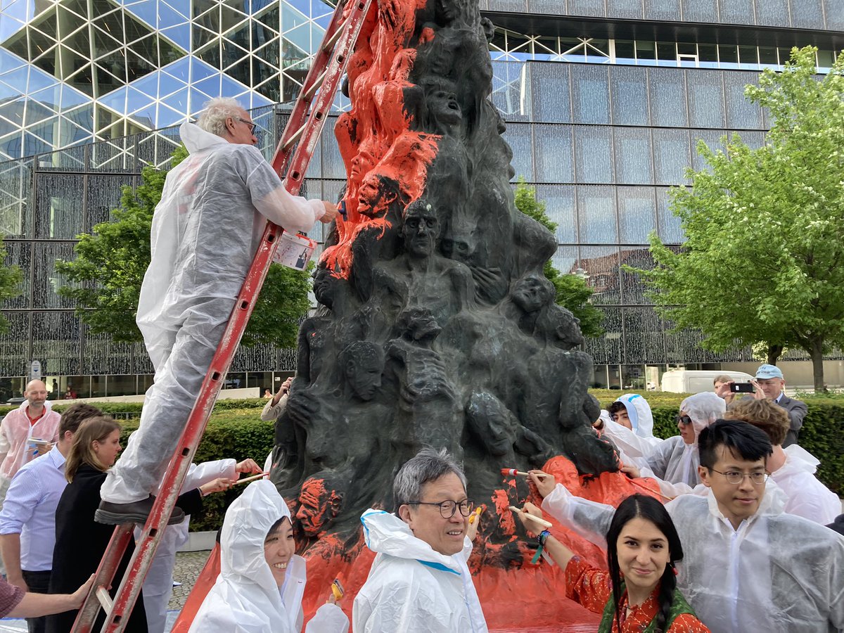 Artist Jens Galschiøt unveiled a replica of his Pillar of Shame statue in Berlin yesterday, after the original was removed from a Hong Kong campus in 2021.