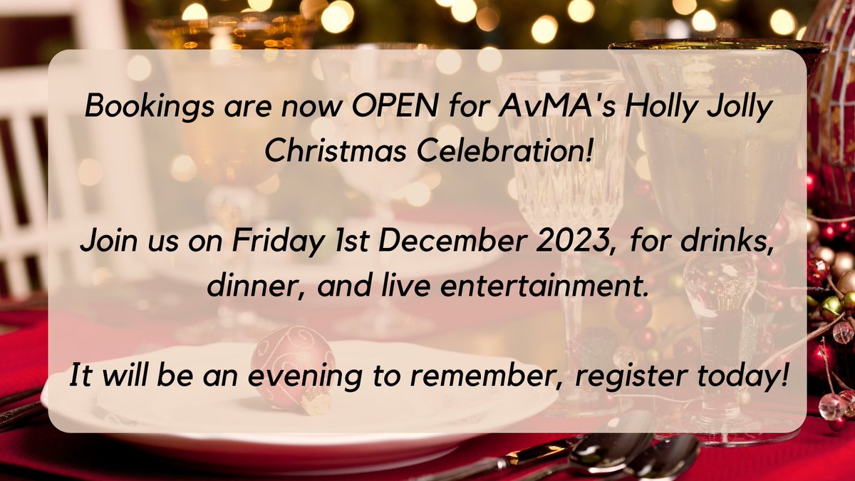 AvMAuk's tweet photo. Join us on Friday 1 December 2023, in the Grand Connaught Rooms, London for the AvMA Holly Jolly Christmas Celebration. It will be an evening to remember with drinks, dinner and live entertainment!
Register your place today: https://t.co/bHlU5ysLH1
#AvMAHollyJolly #AvMAEvents https://t.co/uXN3XcqyYF