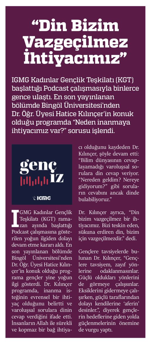 Kendinize vakit ayırın ve “Nasılsın?”, sorusunu kendinize sorum.⁉️

POTCASTD: gençİz 👉🏼 #Spotify: lmy.de/tJvTNmvH
#ApplePodcasts: lmy.de/VAdEZiTn