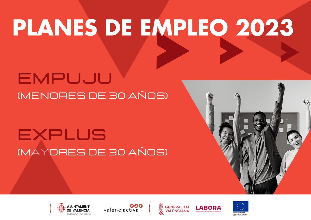 AjuntamentVLC's tweet image. 📲Has rebut un SMS com a preseleccionat o preseleccionada per als programes #EMPUJU o #EXPLUS? 
💻Sí? Aleshores, ara cal que presentes la teua documentació, preferentment per seu electrònica.
🗓️Termini fins al 24/05.
EMPUJU▶️bit.ly/3I4bZHE
EXPLUS▶️bit.ly/3QVcszE