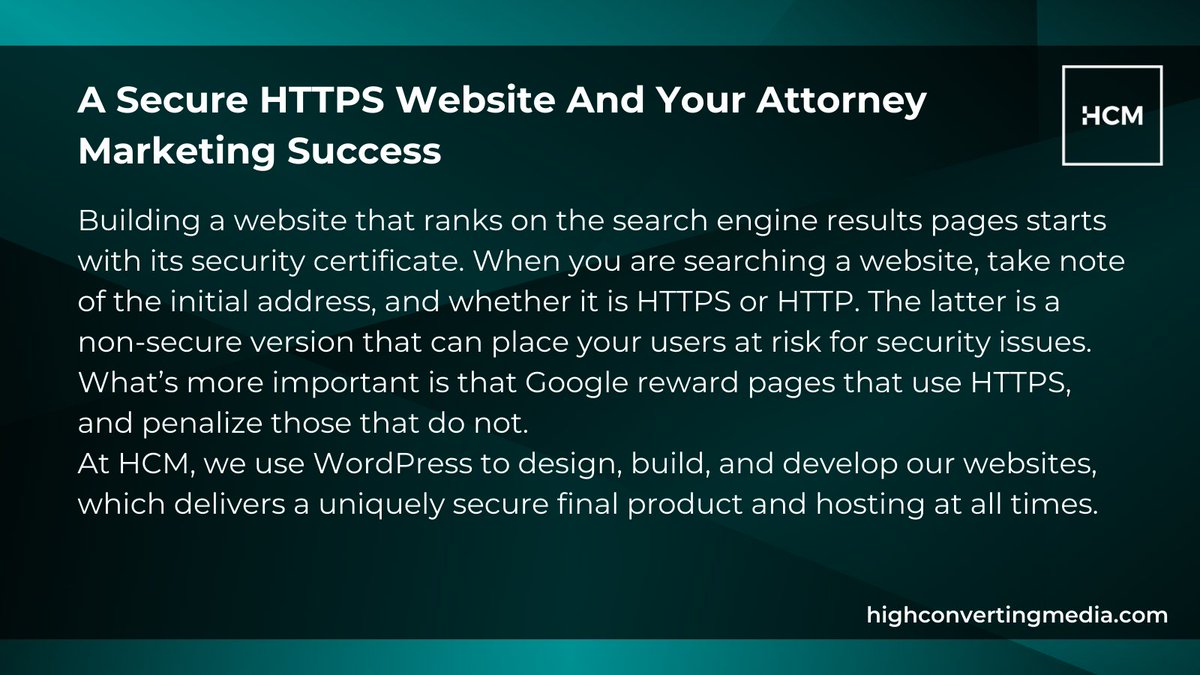 A Secure HTTPS Website And Your Attorney Marketing Success
#WebsiteSecurity #SearchEngineOptimization #HTTPSMatters #SecureWebDesign #WordPressWebsites #LawFirmSEO #LegalMarketing #LawyerSEO #AttorneySEO #LegalSEO