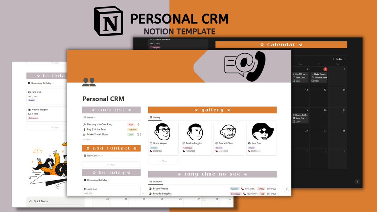 🚨ANNOUNCEMENT🚨

I have built a Personal CRM <a href="/NotionHQ/">Notion</a> template.

Never miss a birthday again. Take your networking to the next level, and stay organized &amp; productive.

FREE for the next 48 hrs.

Reply 👋 below &amp; retweet. I will DM you the link

(Must be following)