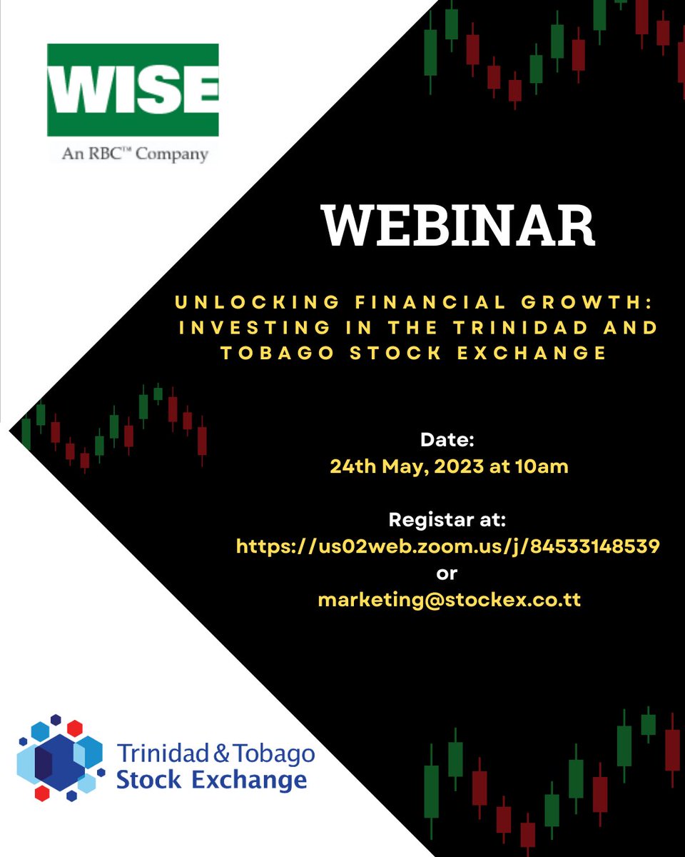 TTStockEx's tweet photo. 📷 Join our upcoming webinar and discover the key to unlocking financial growth! 📷📷
📷 Date: 24th May 2023
📷 Time: 10:00 AM
📷 Location: Webinar - Online
📷 Registration Link: https://t.co/9cc5D7kvhV
📷 Email Registration: marketing@stockex.co.tt https://t.co/pioS34KtcQ