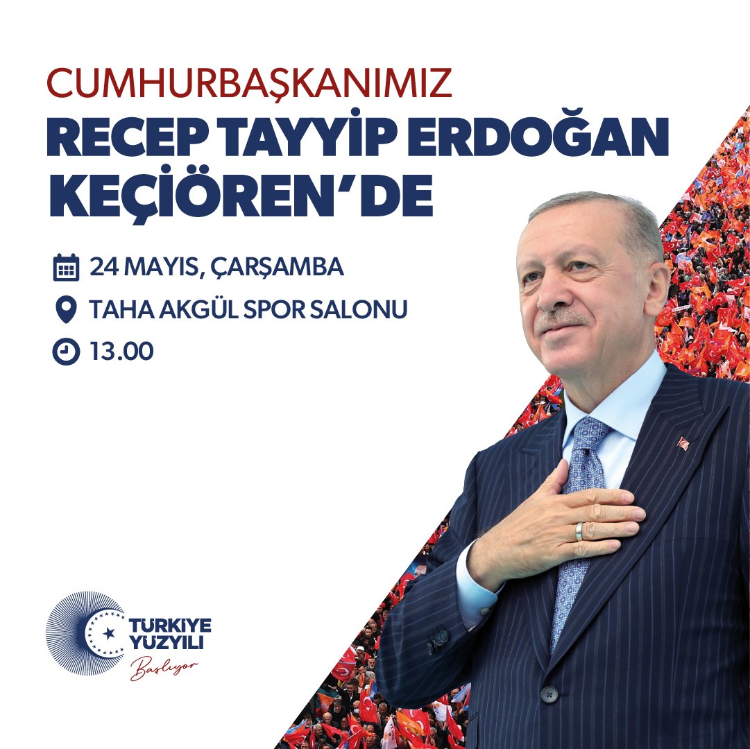 Cumhurbaşkanımız, Genel Başkanımız Sayın Recep Tayyip Erdoğan Ankaralı hemşehrilerimizle buluşuyor!

Keçiören;

🗓 24 Mayıs 2023 Çarşamba
🕗 13:00
📍Taha Akgül Spor Salonu

Türkiye için Doğru Zaman Doğru Adam !