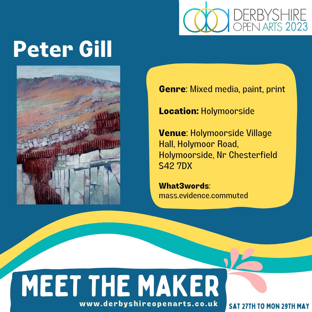 DerbyshireOArts's tweet photo. Meet the Maker: Peter Gill
“Painting, print and Mixed Media. I love to explore structure, colour and surface using a variety of 
media and approaches. Subjects include the Derbyshire countryside and coastal themes.”
#petergill #holymoorside https://t.co/lKICcjQWRY