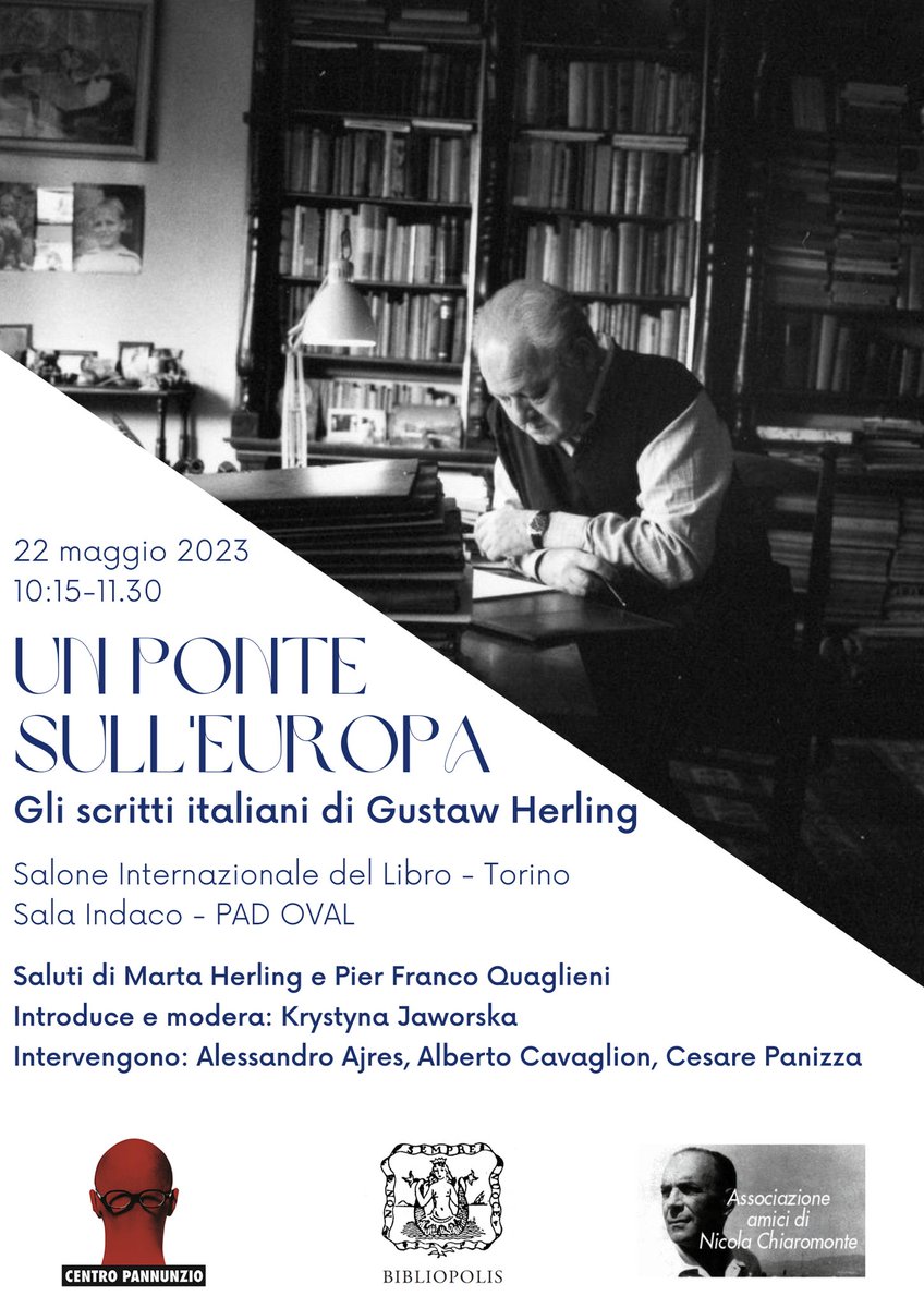 PLInst_Roma's tweet photo. 📕 Ieri al @SalonedelLibro di #Torino è stato presentato il libro "Un ponte sull'Europa" (ed. Bibliopolis) contenente la pubblicistica italiana di Gustaw #Herling.
🇵🇱 @SalonedelLibro - prezentacja tomu publicystyki włoskiej Gustawa Herlinga.
▶️https://t.co/JyXGKjYvgs https://t.co/iMzHnJoXSg