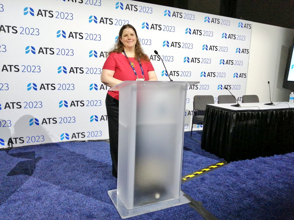 JJohnsonLab's tweet photo. Dr Jill Johnson is at #ATS2023 @atscommunity in Washington, DC, to present a seminar on flow cytometric analysis of lung structural cells as well as recent results from Dr @SheilaWu16 et al. on environmental factors causing #pericyte dysfunction https://t.co/fLF6v63ZsA