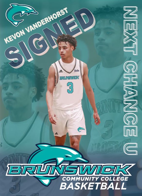 FROM THE CAPITAL CITY TO THE COAST! We at <a href="/BrunswickCC_MBB/">Brunswick Community College Men's Basketball</a> would like to welcome Kevon Vanderhorst of Trinity Academy in Raleigh to the family. The 6’3 PG will be instant impact to the Dolphins in 23-24. Stay tuned and remember the name. He got next! #BccNextChanceU