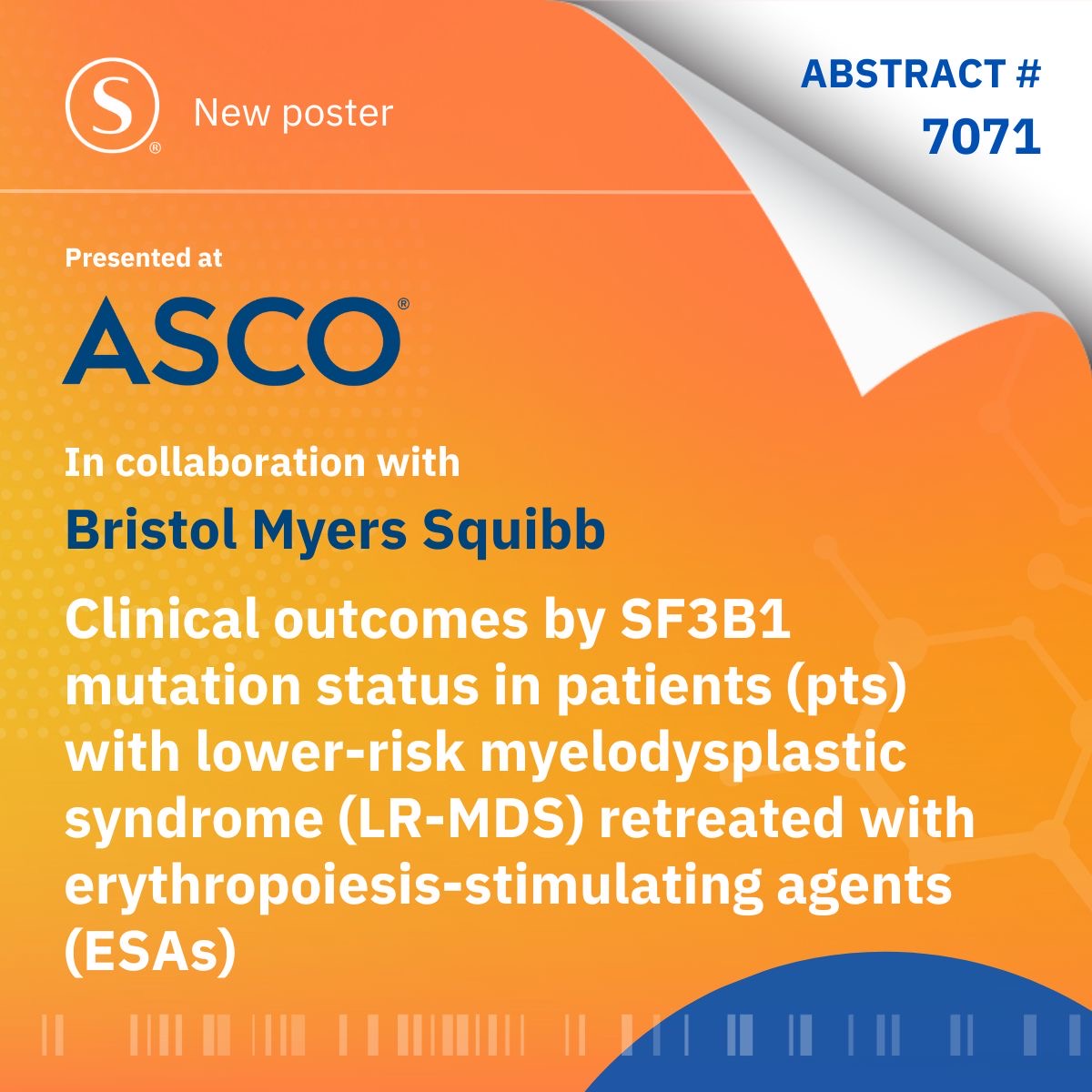 Syapse (@syapse) on Twitter photo We’re thrilled to have co-authored this research with <a href="/bmsnews/">Bristol Myers Squibb</a> that’ll be presented at #ASCO23, creating a better understanding of treatment outcomes for patients with LR-MDS treated with ESAs.
Attend this presentation and meet with us to learn more: hubs.ly/Q01QSw-40 We’re thrilled to have co-authored this research with <a href="/bmsnews/">Bristol Myers Squibb</a> that’ll be presented at #ASCO23, creating a better understanding of treatment outcomes for patients with LR-MDS treated with ESAs.
Attend this presentation and meet with us to learn more: hubs.ly/Q01QSw-40