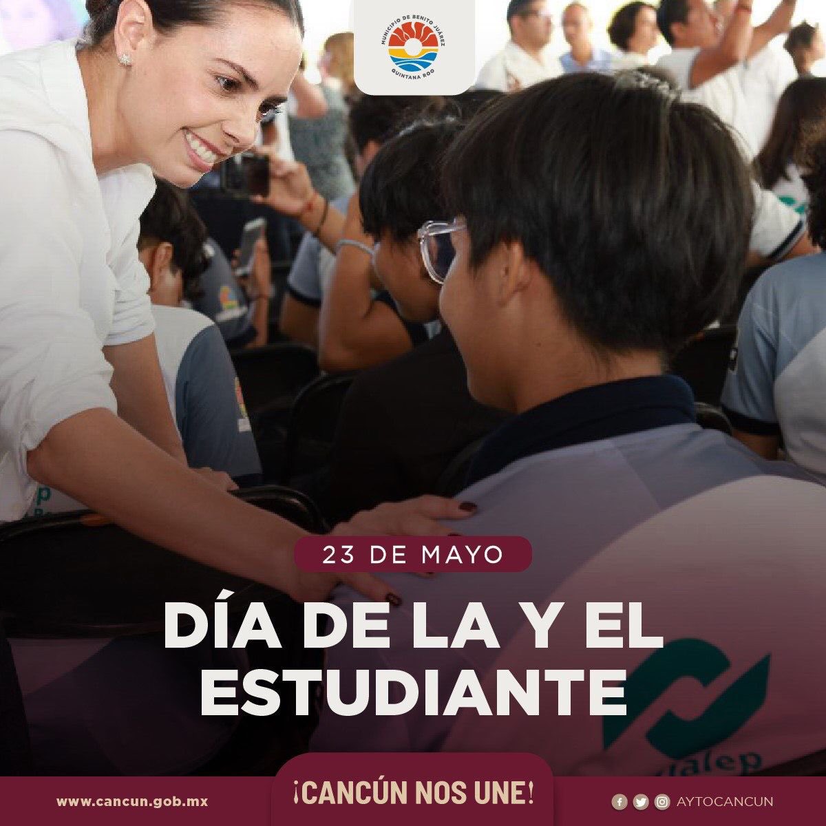 Hoy conmemoramos el #DíaDeLaYElEstudiante y el esfuerzo que se realiza en varios países del mundo por conseguir una educación libre que brinde mayores oportunidades de desarrollo para todas y todos. 

Feliz día a todas las y los estudiantes #Cancunenses.

#CancúnNosUne 👏