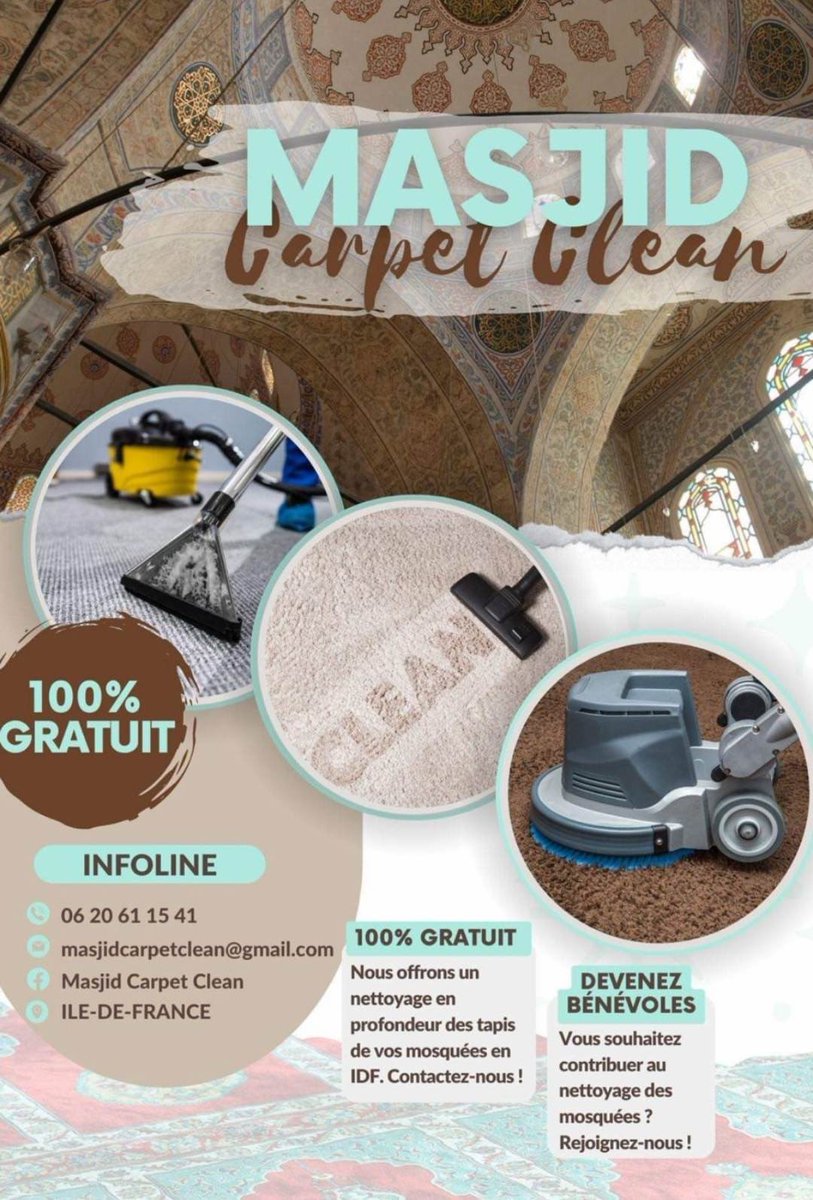 Pour les masajid 🕌 en île de France, les frères nettoient les tapis gratuitement contactez les بإذن الله