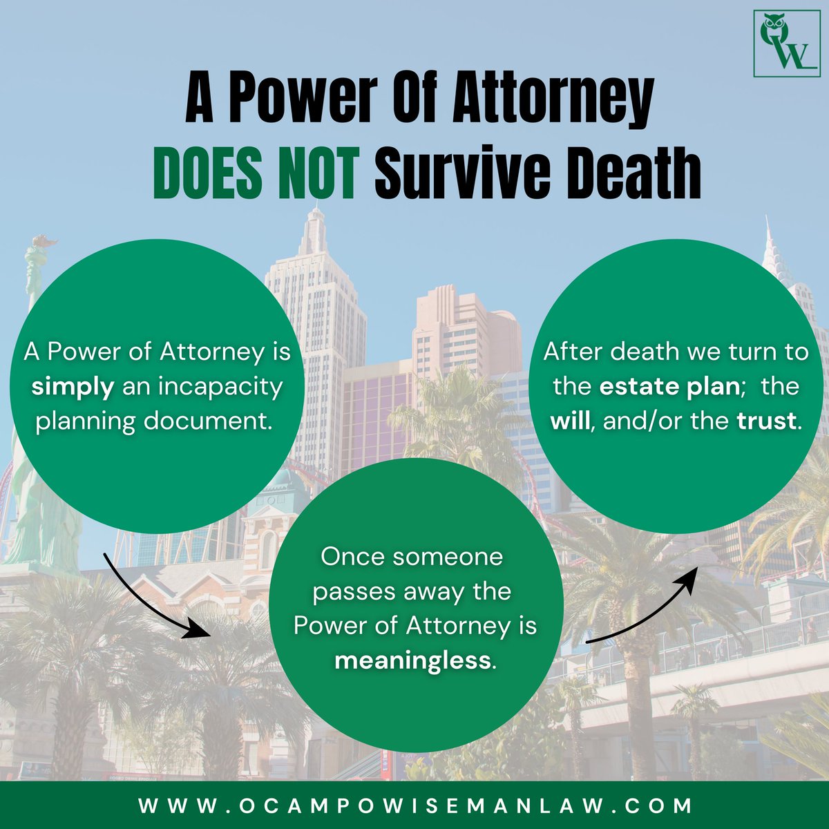 For specific concerns or questions about a power of attorney or the implications of someone's death, contact us at 702-850-7998, or schedule an appointment online at ocampowisemanlaw.com 📞📲